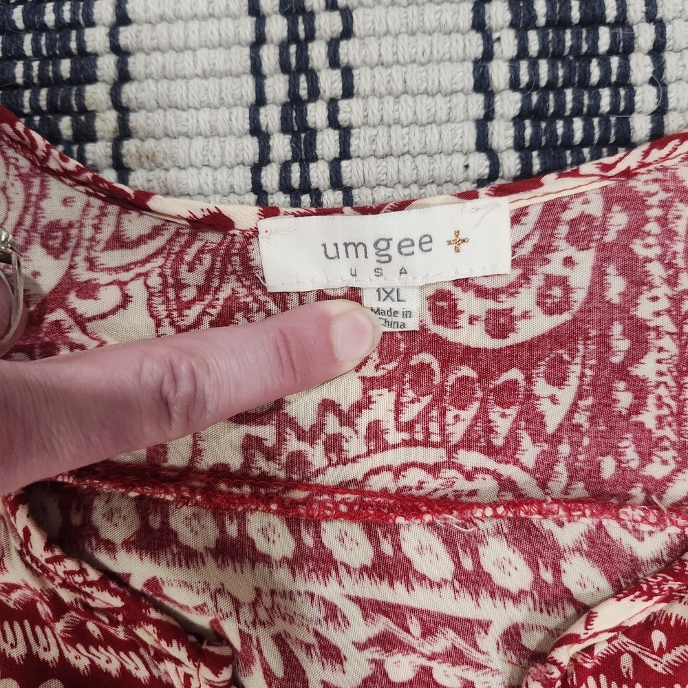 Umgee USA 1XL Red Paisley Boho Romper Long Sleeve Drawstring Shorts - Picture 4 of 9